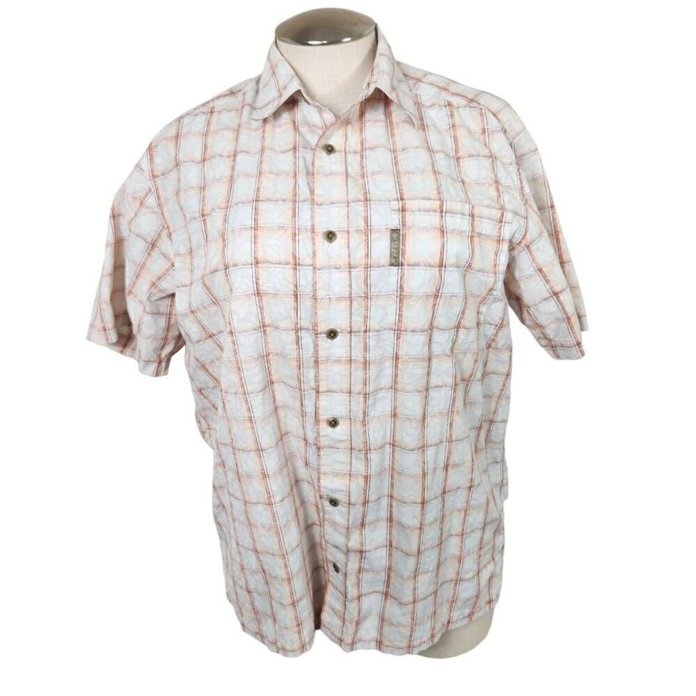 Columbia sportswear company floral plaid button‎ front short sleeve shirt Large